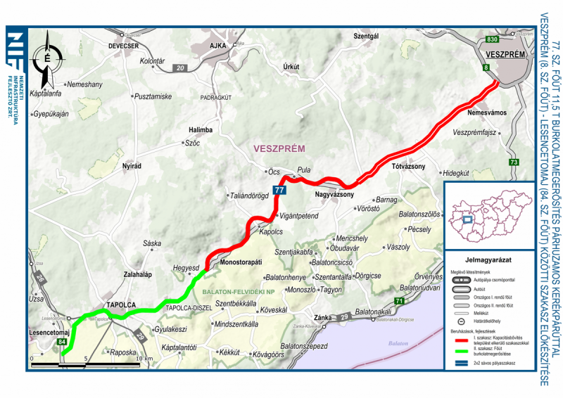 Az érintett szakasz, itt valósulhat meg a 77-es főút fejlesztése Veszprém és Lesencetomaj között Forrás: NIF (Nemzeti Infrastruktúra Fejlesztő Zrt.)