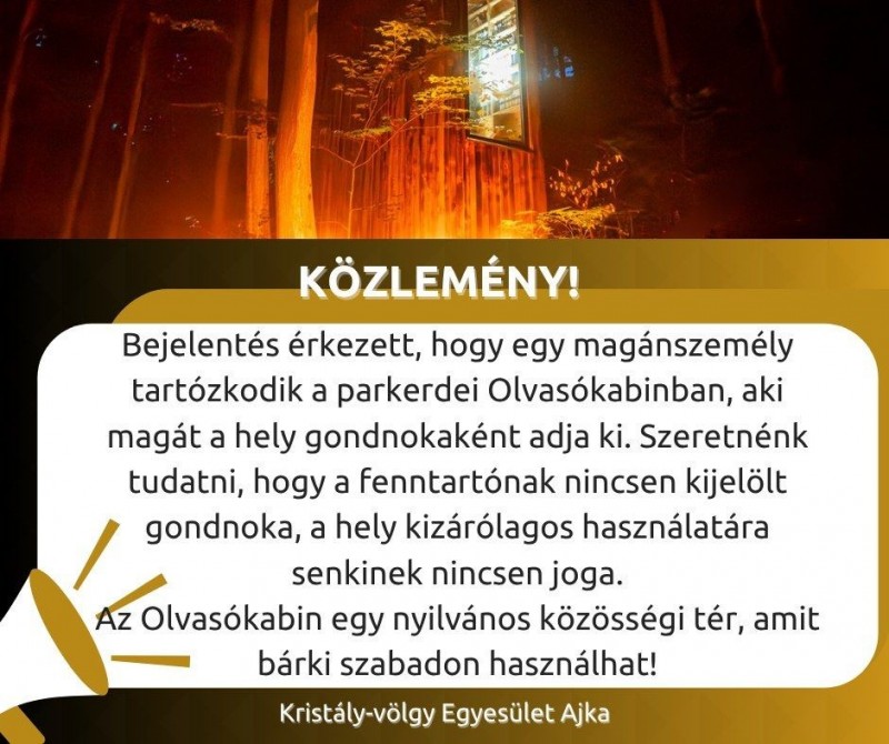 A csingervölgyi olvasókabin mindenkié Forrás: Kristály-völgy Egyesület Ajka/Facebook